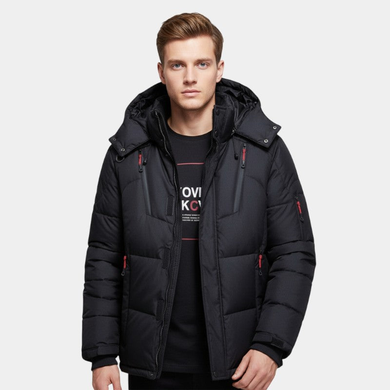 Men’s Down Jacket With Hood and Zip Front