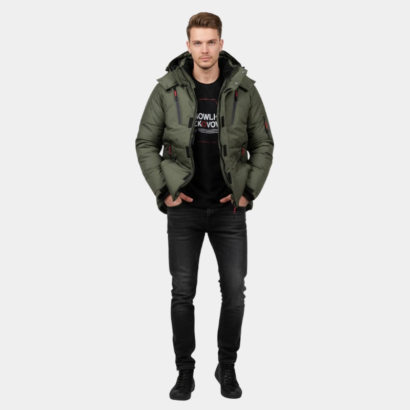 Men’s Down Jacket With Hood and Zip Front