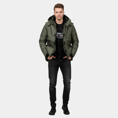 Men’s Down Jacket With Hood and Zip Front