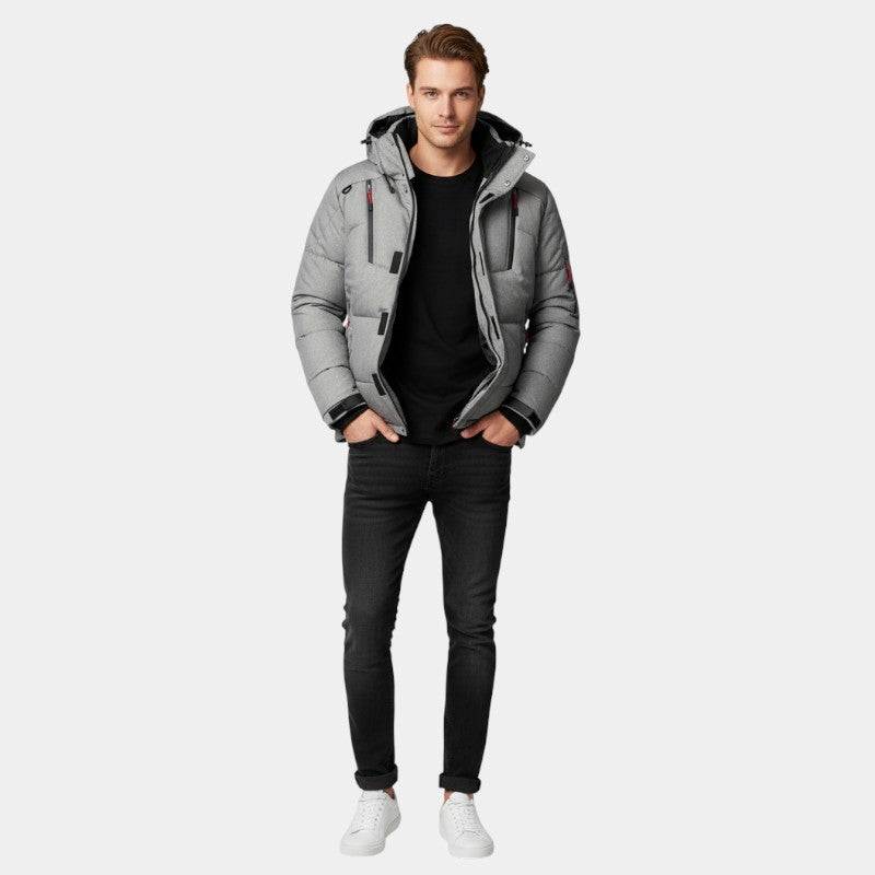 Men’s Down Jacket With Hood and Zip Front