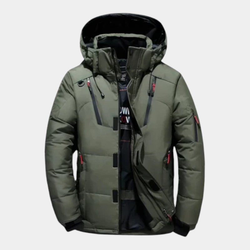 Men’s Down Jacket With Hood and Zip Front