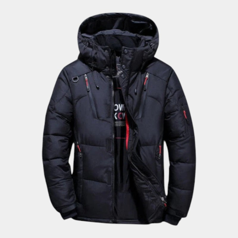 Men’s Down Jacket With Hood and Zip Front