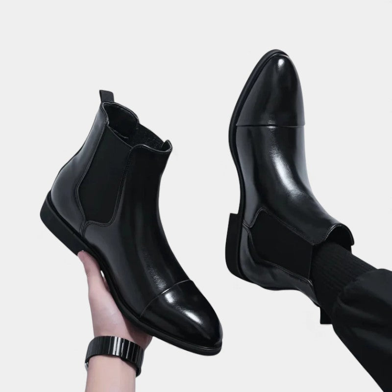 Men’s Faux Leather Chelsea Boots With Elastic Side Panels