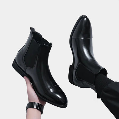 Men’s Faux Leather Chelsea Boots With Elastic Side Panels