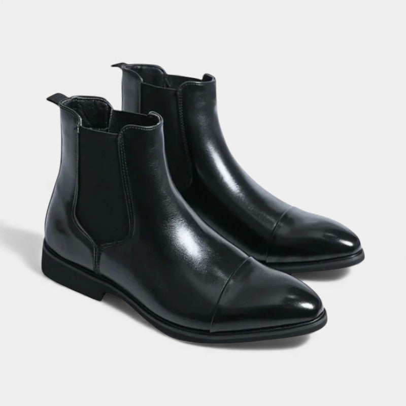 Men’s Faux Leather Chelsea Boots With Elastic Side Panels