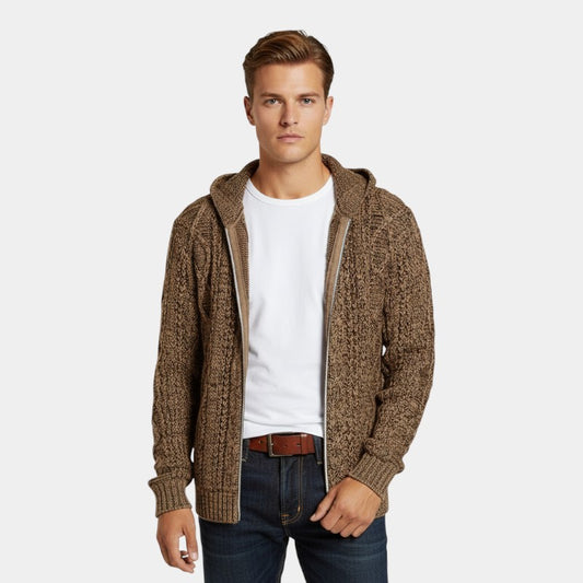 Men’s Knit Cardigan With Stand Collar and Zip Front