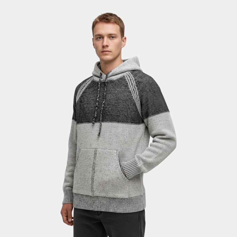 Men’s Knit Hoodie With Textured Panels