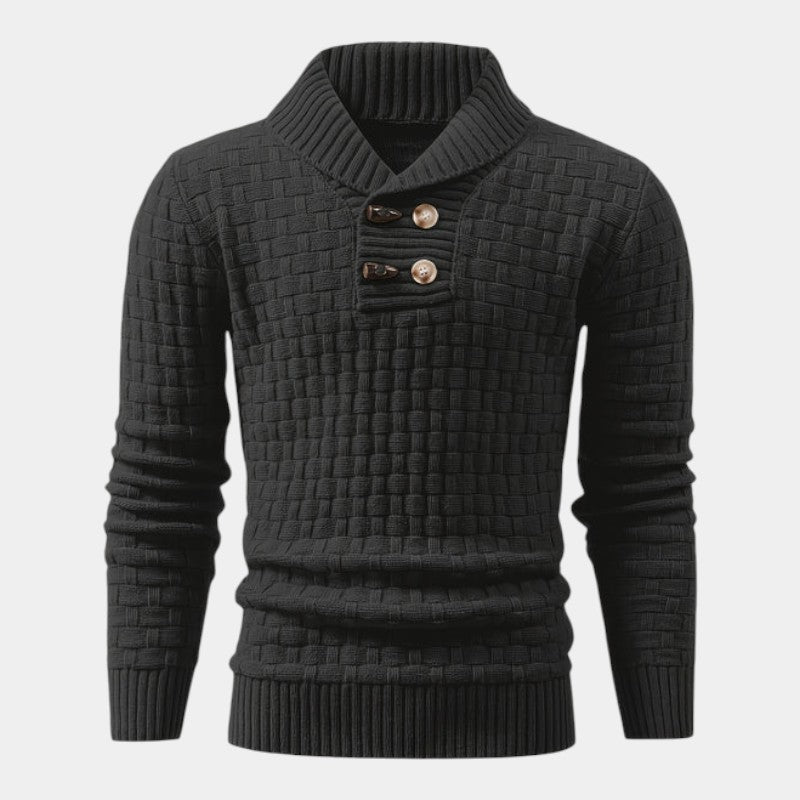 Men’s Knit Sweater With Lapel Collar and Button Detail