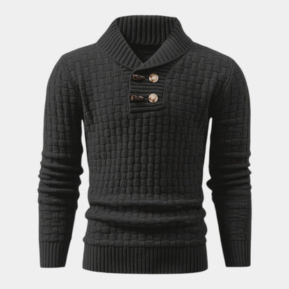 Men’s Knit Sweater With Lapel Collar and Button Detail
