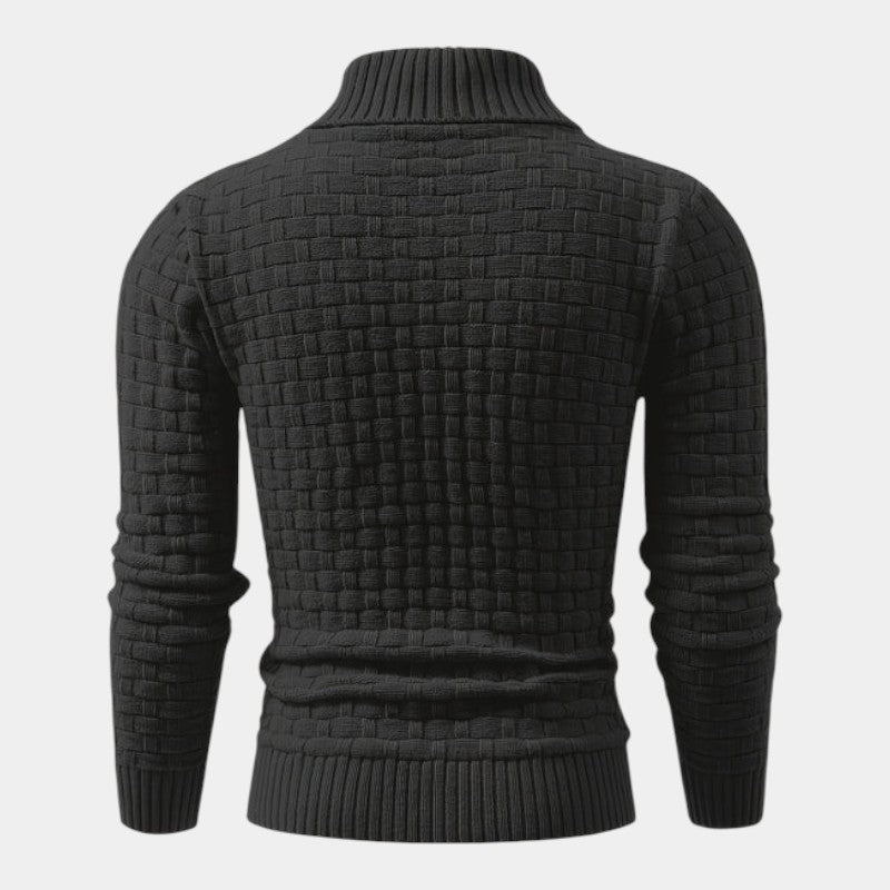 Men’s Knit Sweater With Lapel Collar and Button Detail
