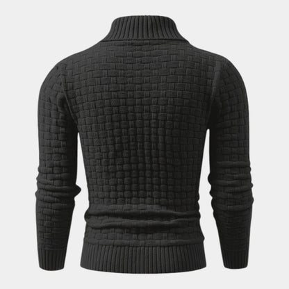 Men’s Knit Sweater With Lapel Collar and Button Detail