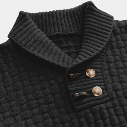 Men’s Knit Sweater With Lapel Collar and Button Detail