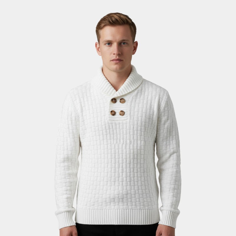 Men’s Knit Sweater With Lapel Collar and Button Detail