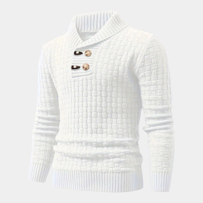 Men’s Knit Sweater With Lapel Collar and Button Detail