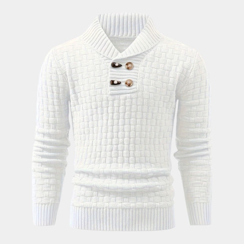 Men’s Knit Sweater With Lapel Collar and Button Detail