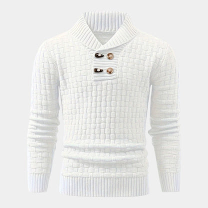 Men’s Knit Sweater With Lapel Collar and Button Detail