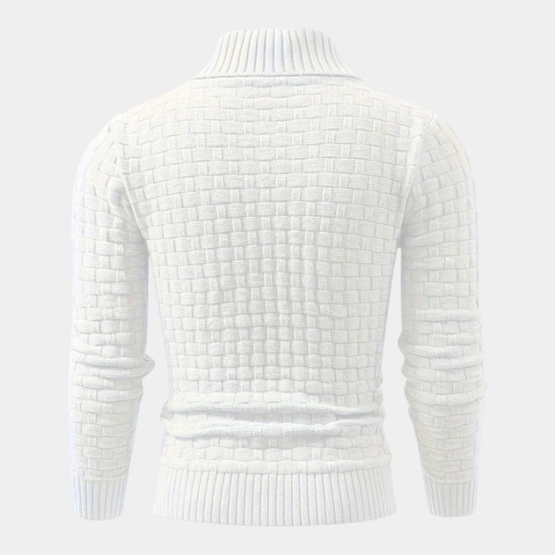 Men’s Knit Sweater With Lapel Collar and Button Detail