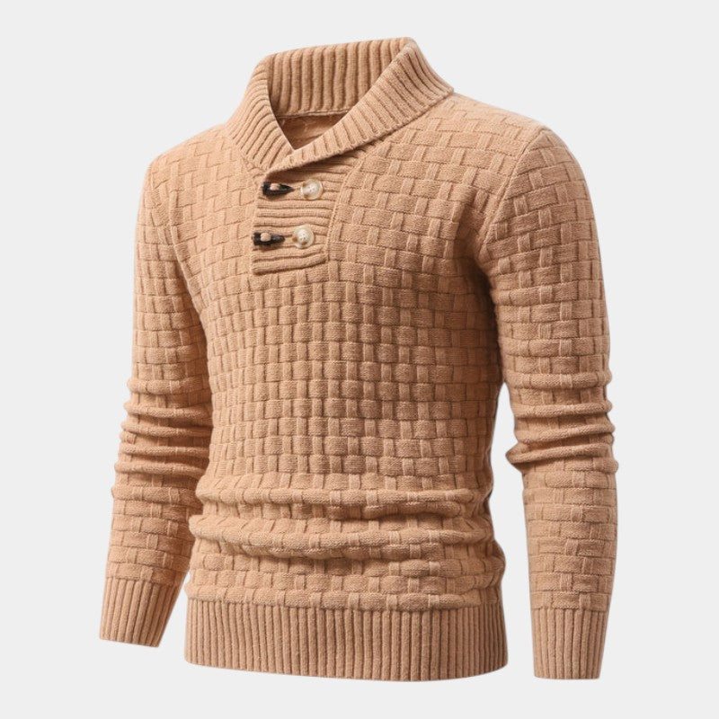 Men’s Knit Sweater With Lapel Collar and Button Detail