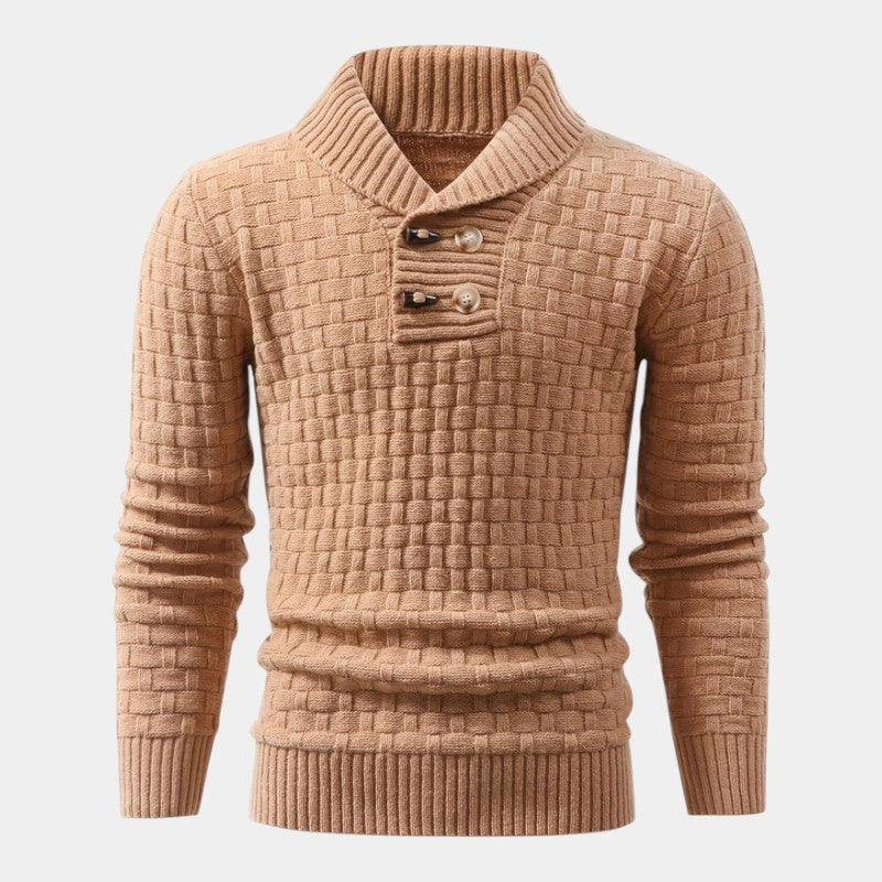 Men’s Knit Sweater With Lapel Collar and Button Detail