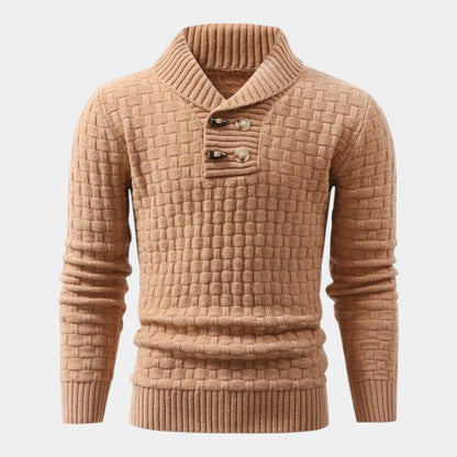 Men’s Knit Sweater With Lapel Collar and Button Detail