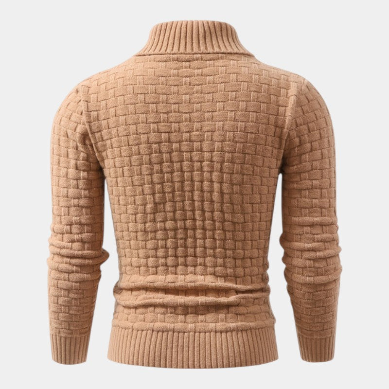 Men’s Knit Sweater With Lapel Collar and Button Detail