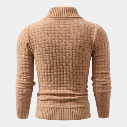 Men’s Knit Sweater With Lapel Collar and Button Detail