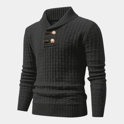 Men’s Knit Sweater With Lapel Collar and Button Detail