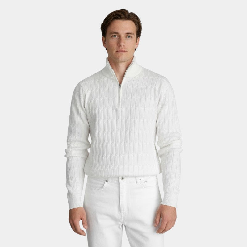 Men’s Knit Sweater With Quarter Zip and Ribbed Collar