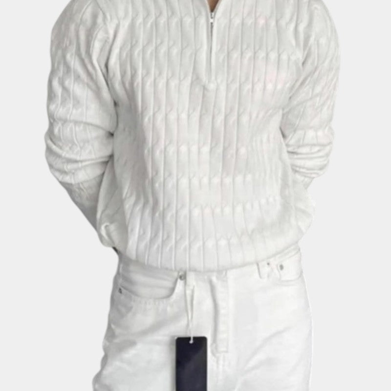 Men’s Knit Sweater With Quarter Zip and Ribbed Collar