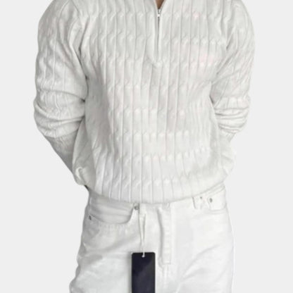 Men’s Knit Sweater With Quarter Zip and Ribbed Collar