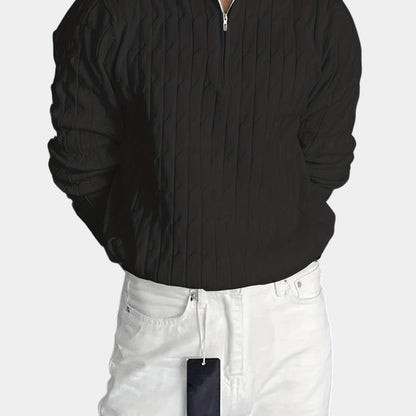 Men’s Knit Sweater With Quarter Zip and Ribbed Collar
