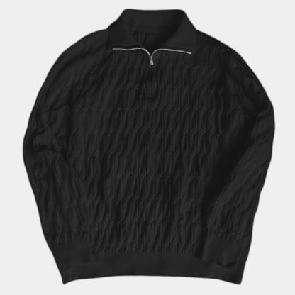 Men’s Knit Sweater With Quarter Zip and Ribbed Collar