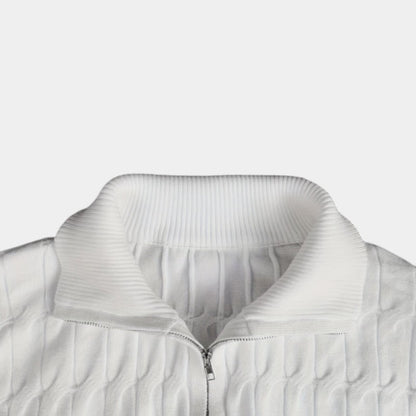 Men’s Knit Sweater With Quarter Zip and Ribbed Collar