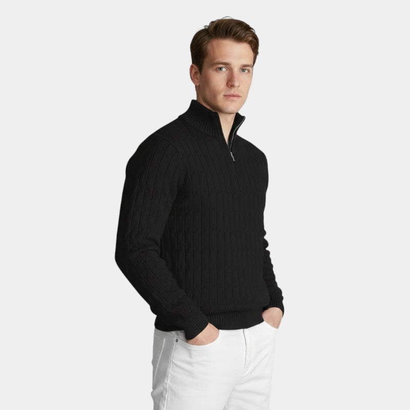 Men’s Knit Sweater With Quarter Zip and Ribbed Collar