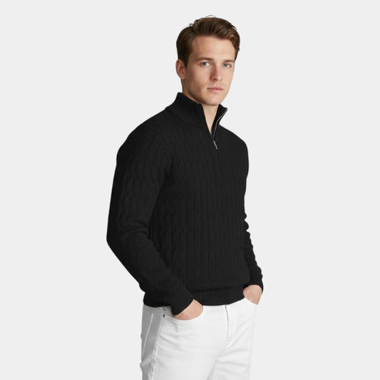 Men’s Knit Sweater With Quarter Zip and Ribbed Collar