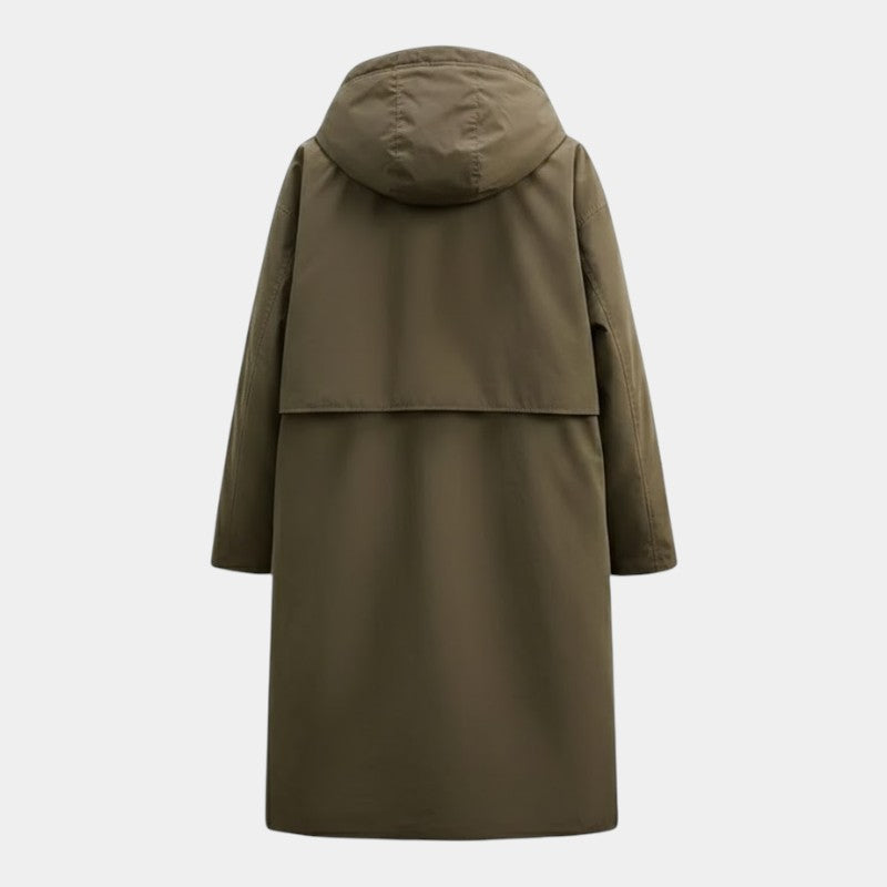 Men’s Long Trench Coat With Hood and Button Fastening