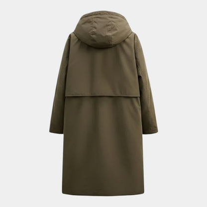 Men’s Long Trench Coat With Hood and Button Fastening