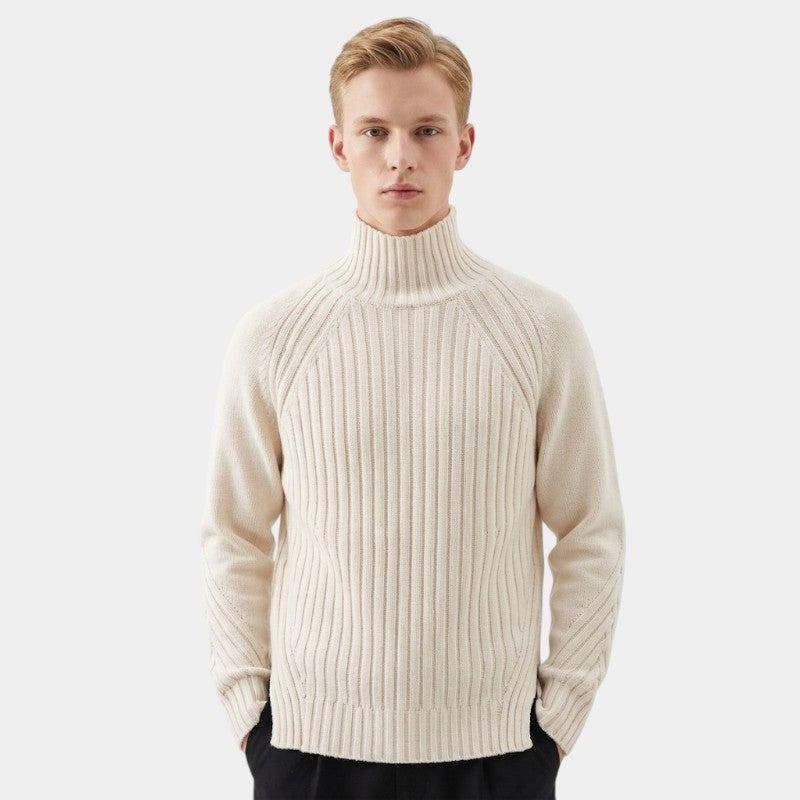 Men’s Merino Wool Roll Neck Sweater With Ribbed Design