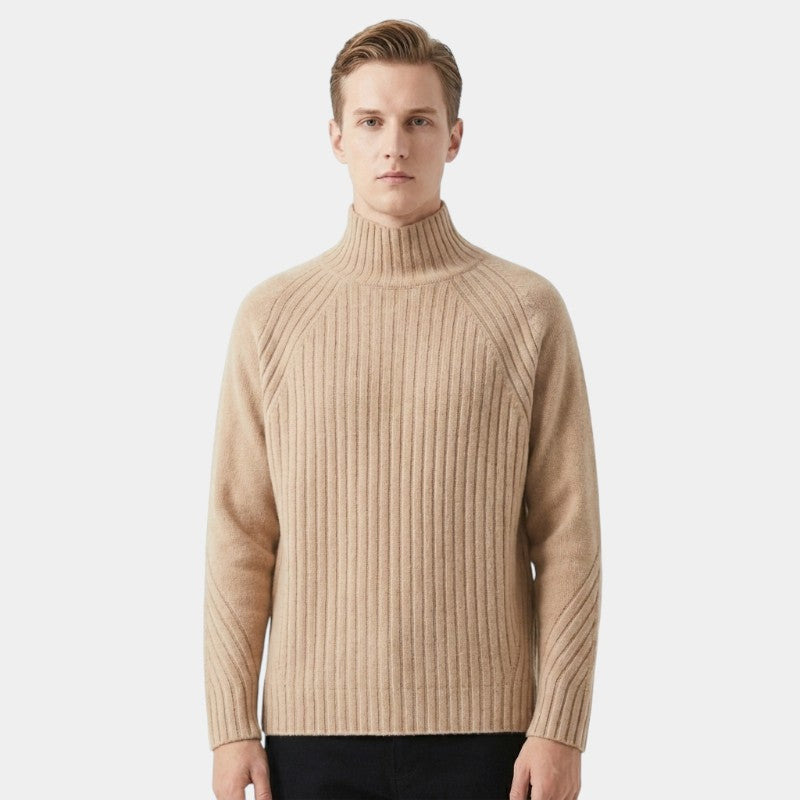 Men’s Merino Wool Roll Neck Sweater With Ribbed Design