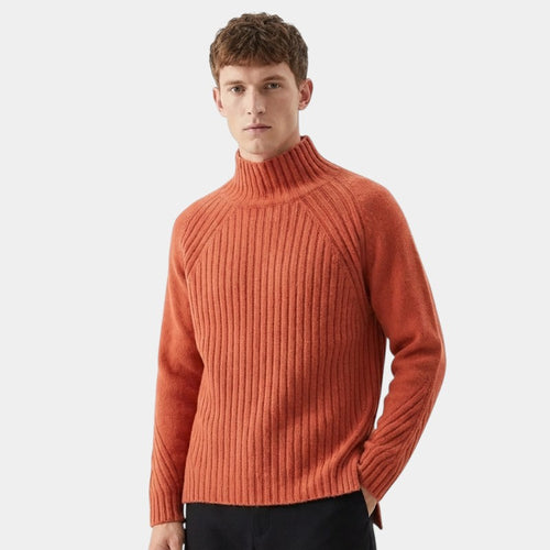 Men’s Merino Wool Roll Neck Sweater With Ribbed Design