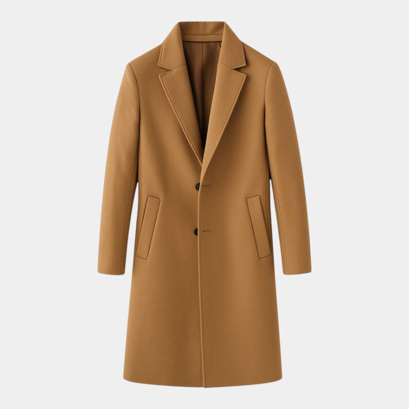 Men’s Mid-Length Coat With Button Fastening and Notched Collar