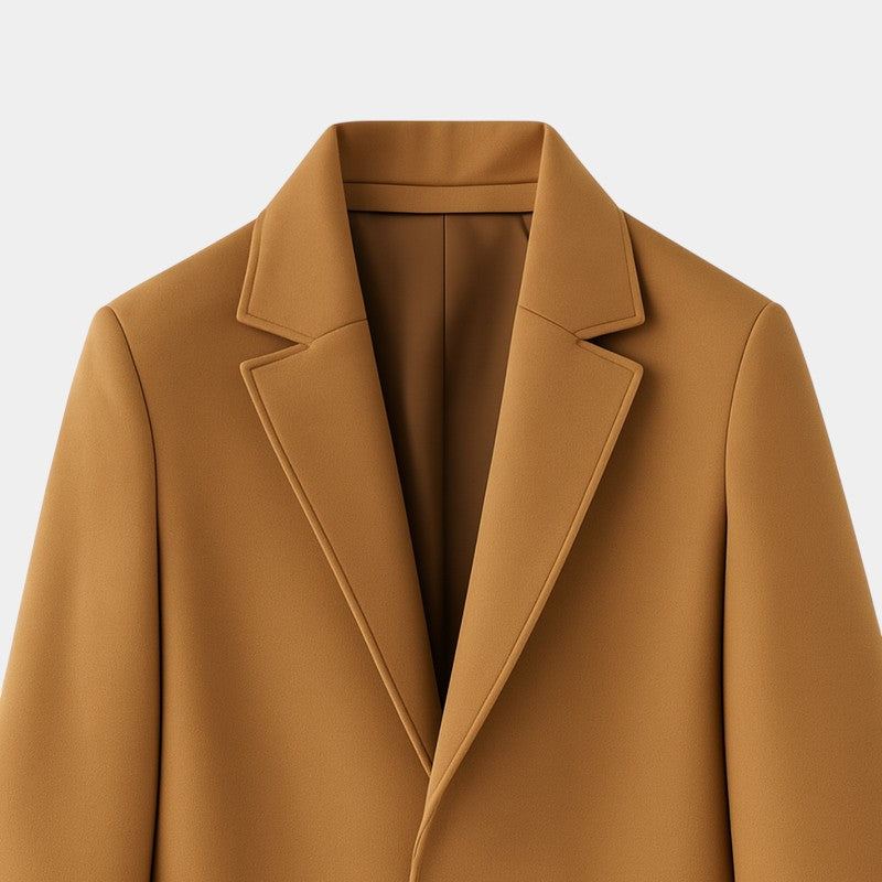 Men’s Mid-Length Coat With Button Fastening and Notched Collar