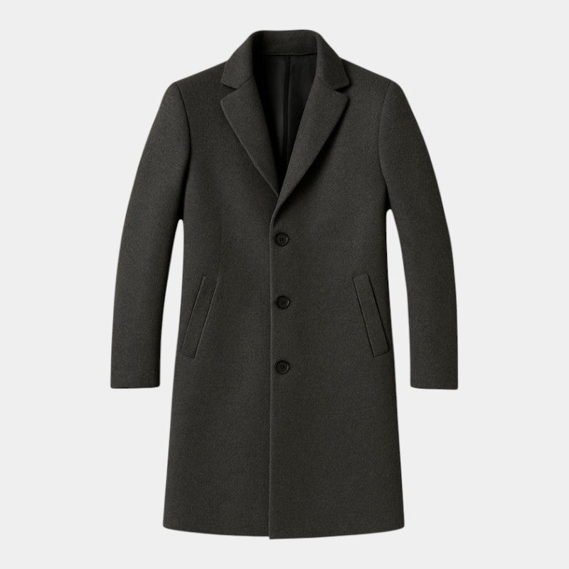 Men’s Mid-Length Coat With Button Fastening and Notched Collar
