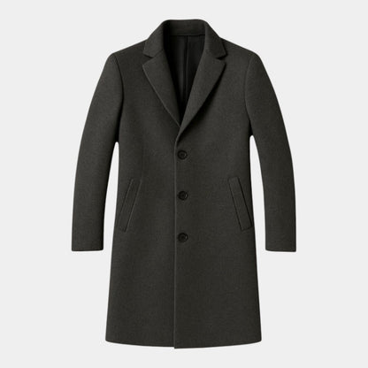 Men’s Mid-Length Coat With Button Fastening and Notched Collar