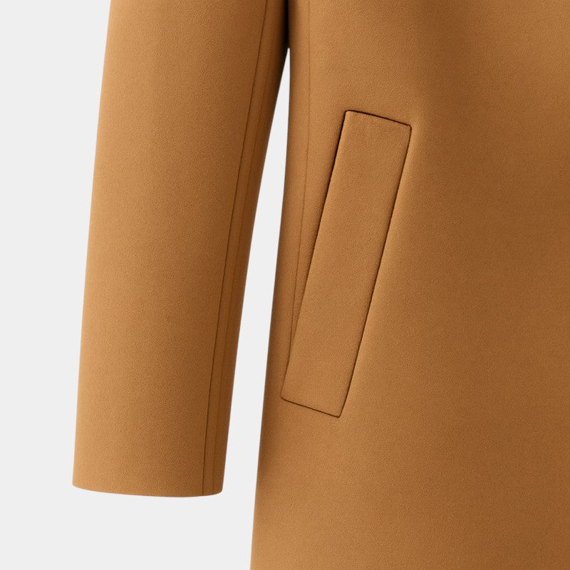 Men’s Mid-Length Coat With Button Fastening and Notched Collar