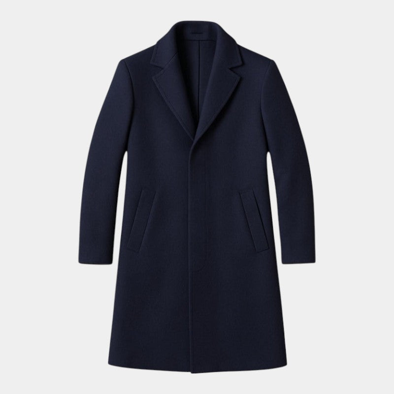 Men’s Mid-Length Coat With Button Fastening and Notched Collar