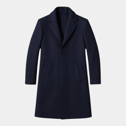 Men’s Mid-Length Coat With Button Fastening and Notched Collar