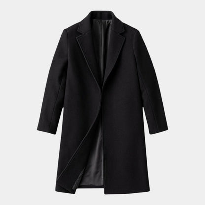 Men’s Mid-Length Coat With Button Fastening and Notched Collar