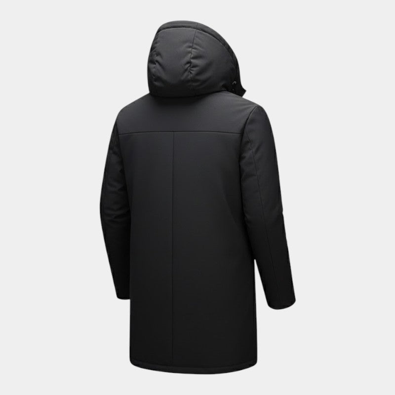 Men’s Mid-Length Quilted Coat With Hood and Zip Fastening