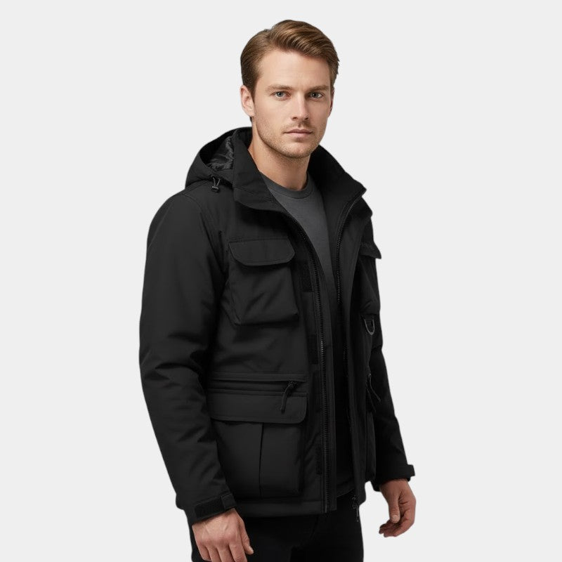 Men’s Military Style Coat With Multiple Pockets and Hood